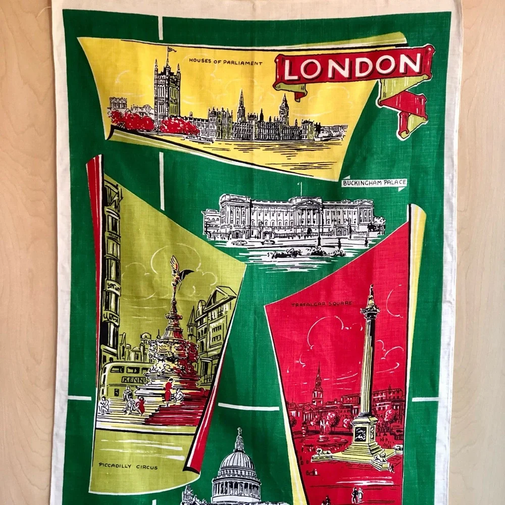 London Linen Tea Towel, Vintage England UK Tourist Souvenir